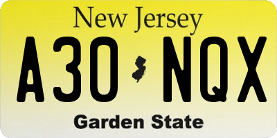 NJ license plate A30NQX