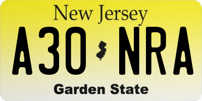 NJ license plate A30NRA