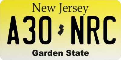 NJ license plate A30NRC