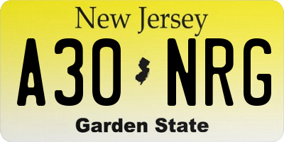 NJ license plate A30NRG