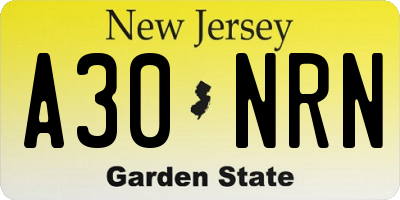 NJ license plate A30NRN
