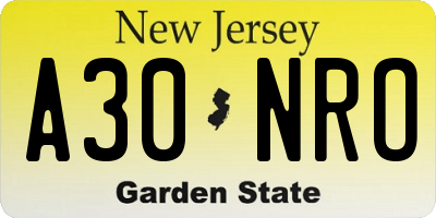 NJ license plate A30NRO