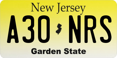 NJ license plate A30NRS