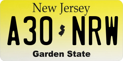 NJ license plate A30NRW