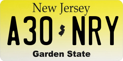 NJ license plate A30NRY
