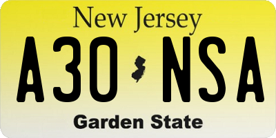 NJ license plate A30NSA