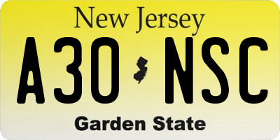 NJ license plate A30NSC