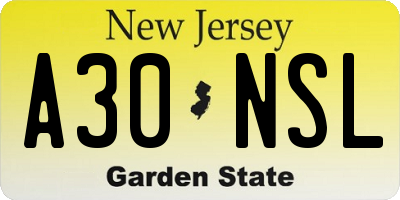 NJ license plate A30NSL