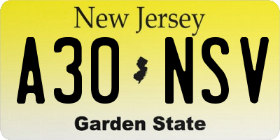 NJ license plate A30NSV