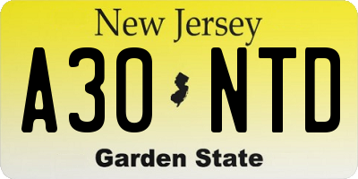 NJ license plate A30NTD