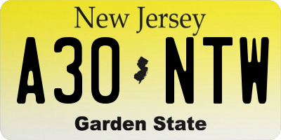 NJ license plate A30NTW
