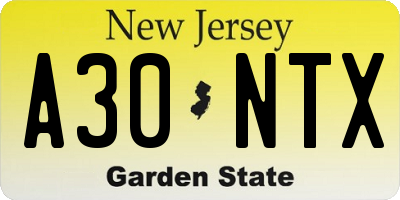 NJ license plate A30NTX