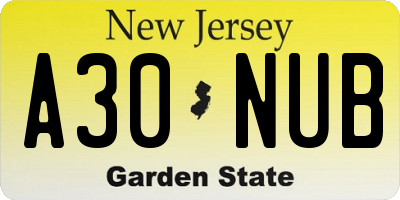 NJ license plate A30NUB