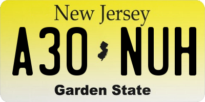 NJ license plate A30NUH