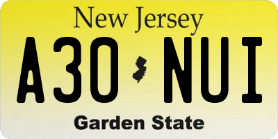NJ license plate A30NUI