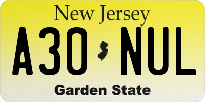 NJ license plate A30NUL