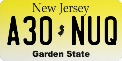 NJ license plate A30NUQ