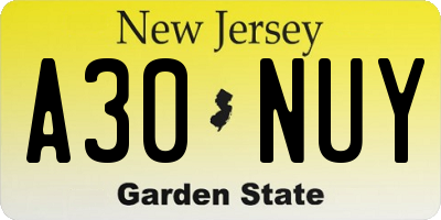NJ license plate A30NUY