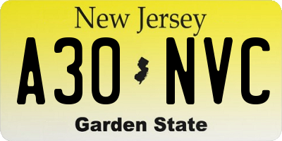 NJ license plate A30NVC