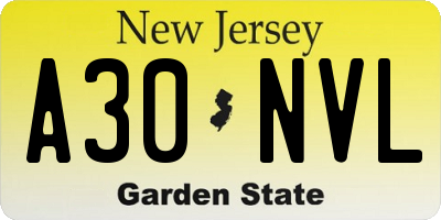 NJ license plate A30NVL