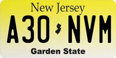 NJ license plate A30NVM