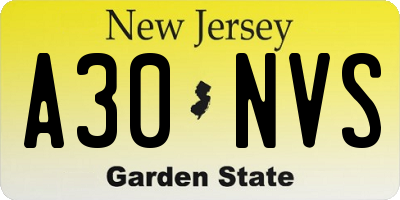 NJ license plate A30NVS