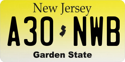 NJ license plate A30NWB