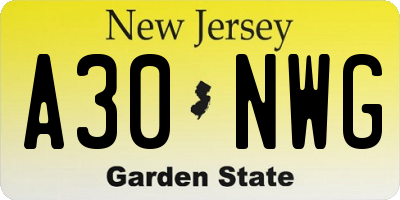 NJ license plate A30NWG