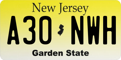 NJ license plate A30NWH