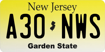 NJ license plate A30NWS
