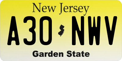 NJ license plate A30NWV