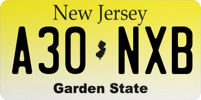 NJ license plate A30NXB