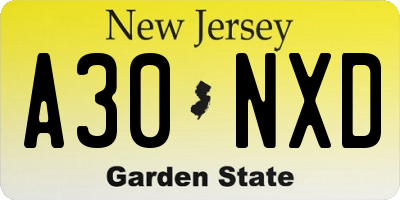 NJ license plate A30NXD