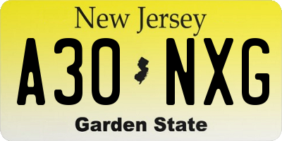 NJ license plate A30NXG