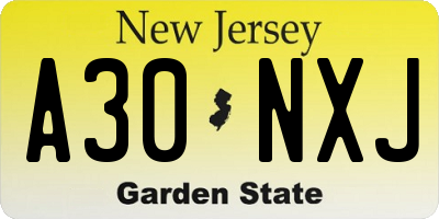 NJ license plate A30NXJ