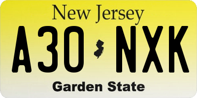 NJ license plate A30NXK