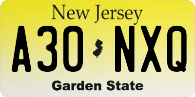 NJ license plate A30NXQ