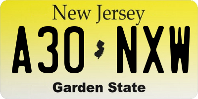 NJ license plate A30NXW