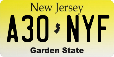 NJ license plate A30NYF