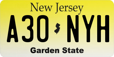 NJ license plate A30NYH