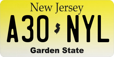 NJ license plate A30NYL
