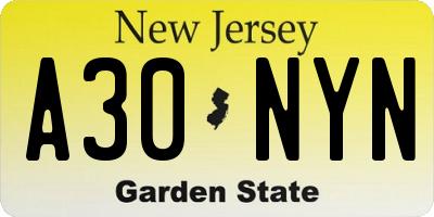 NJ license plate A30NYN