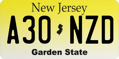 NJ license plate A30NZD