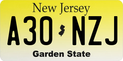 NJ license plate A30NZJ