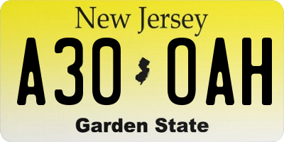 NJ license plate A30OAH
