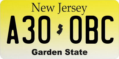 NJ license plate A30OBC