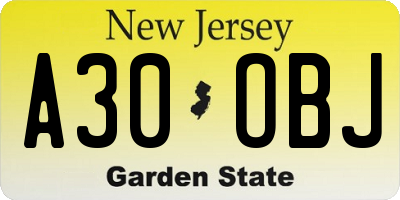 NJ license plate A30OBJ