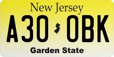 NJ license plate A30OBK