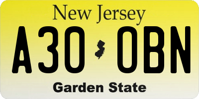 NJ license plate A30OBN