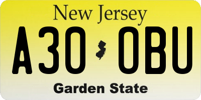 NJ license plate A30OBU